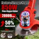 Cordless Weed Wacker, Electric Grass Trimmer 21V 2.0Ah Battery Powered Weed Trimmer, 3 in 1 Stringless Lightweight Brush Cutter/Edger/Mower with 4 Types Blade & Wheels for Garden and Yard Lawn