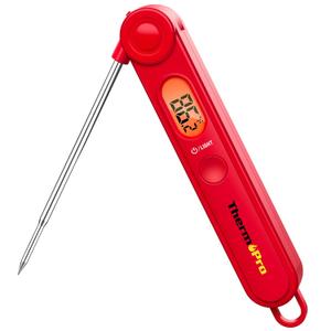 ThermoPro TP03B Digital Meat Thermometer for Cooking, Instant Read Thermometer with Backlight, Kitchen Food Thermometer for Grill Smoker BBQ Oil Deep Fry Candy Bread Coffee with Pop-up Meat Probe (Bright Red)