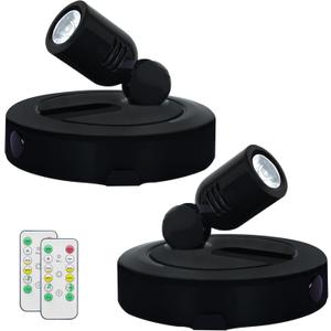 Battery LED Spotlight, Indoor Spotlights, Battery Powered Spot Lights with Remote, Up Lighting for Plants, Picture Light for Wall Art Display Dartboard Painting Artwork Accent-2Pack (Black)