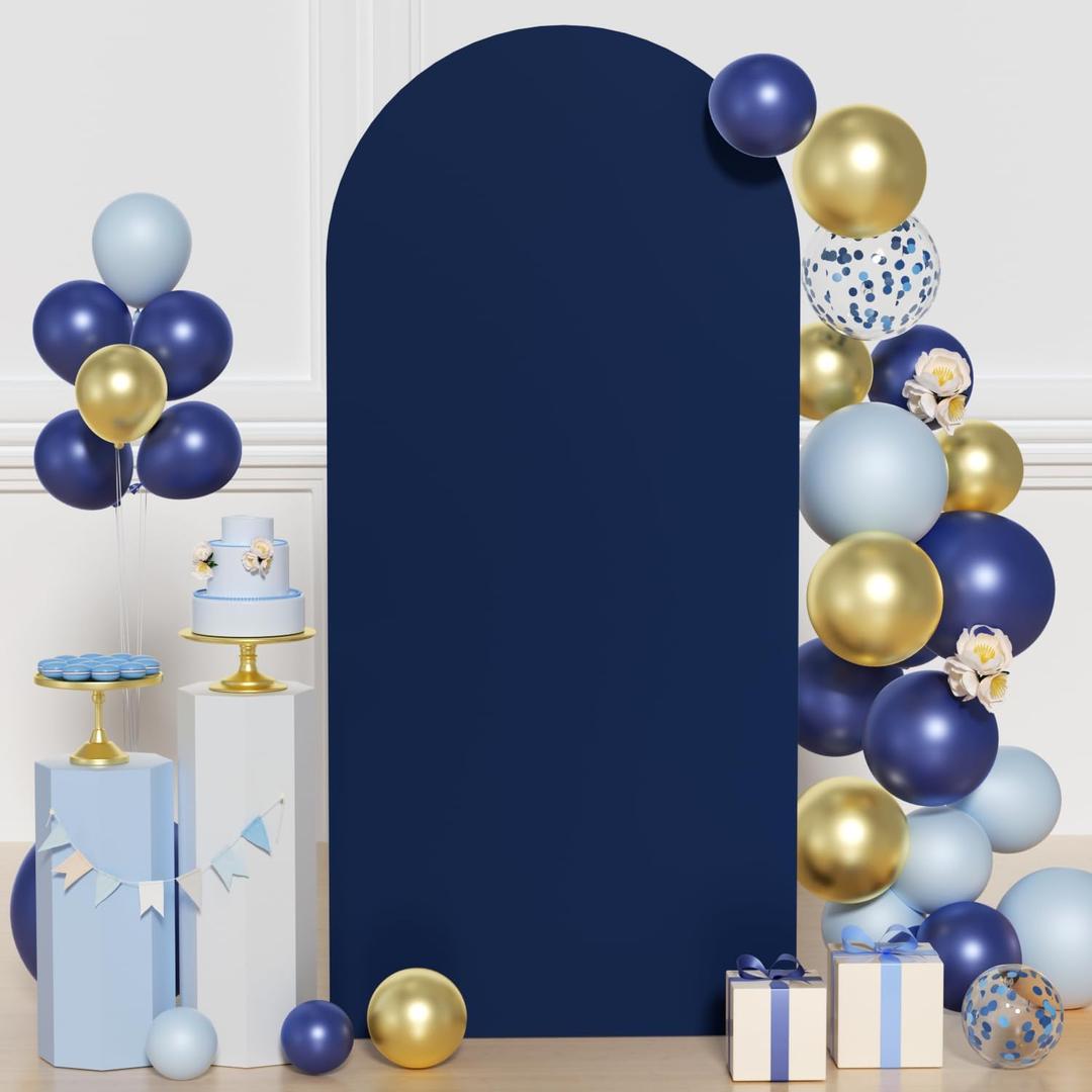 FUHSY Spandex Fitted Wedding Arch Cover 6 FT Navy Arch Backdrop Cover Chiara Wall Backdrop Covers for Arch Stand Arched Stand Covers Blue Arches Cover for Wedding Birthday Party Banquet Decor