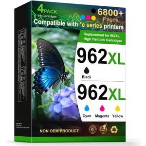 962XL Ink Cartridges Combo Pack Remanufactured for HP 962 Ink Work with *e Series Printers that Activated hp+ Service for HP OfficeJet Pro 9015e 9018e 9010 9025 9020 Series Office Printers (4 Pack)