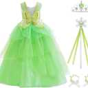 Princess Costumes for Girls Kids Princess Fairy Fancy Green Wings Dress with Wand Halloween Cosplay Birthday Party (9-10 Years)