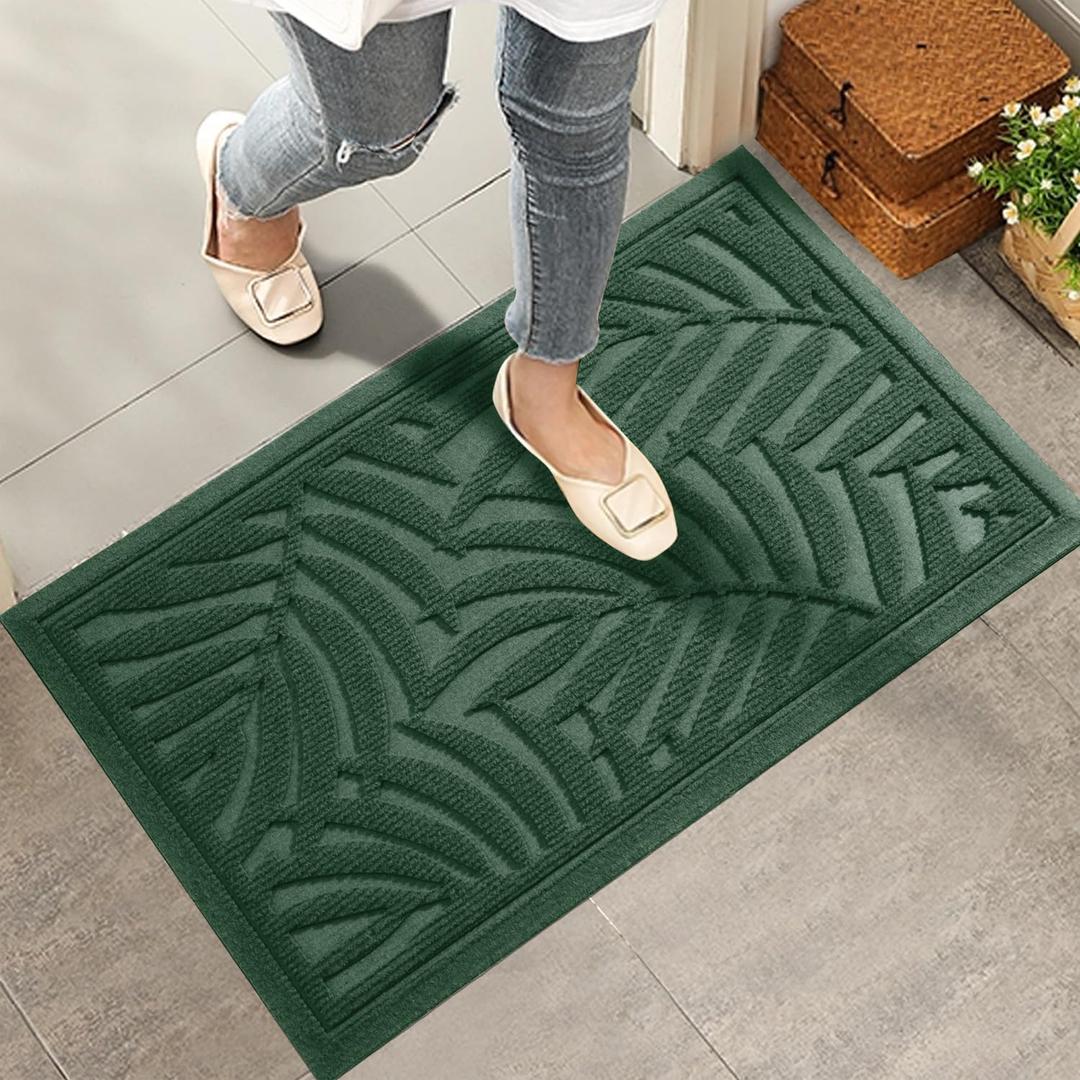 Front Door Mat, Absorbent Resist Dirt Welcome Door Mat Indoor Outdoor, Waterproof Doormat, Sturdy Non Slip Backing, Fade Resistant, Low Profile Entry Mat for Entryway, 3624, Green