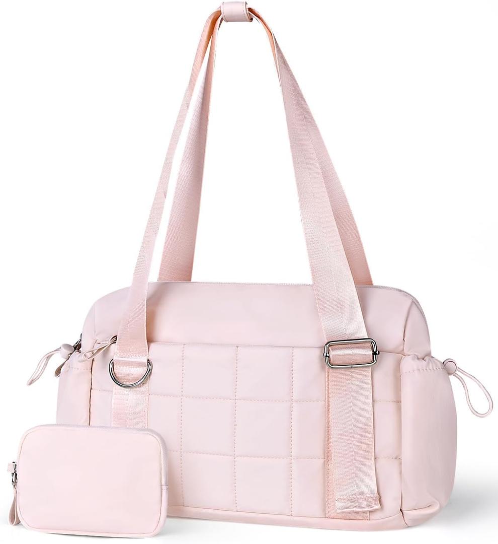 VUUDH Puffy Mini Gym Bag for Women, Carry On Multi-Pocket Water-Resistant Duffel, Lightweight Sports Bag for Fitness, Work, Travel, Daily Commute, Pink