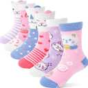ANTSANG Kids Girls Toddlers Fuzzy Grips Socks with Grippers Non Slip Fluffy Warm Cozy Cabin Plush Crew Socks 6 Pairs (8-12 Years, Cat)