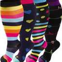 4 Pairs Plus Size Compression Socks for Women & Men, Extra Wide Calf 20-30 mmhg Knee High Compression Stockings for Circulation Swelling Support