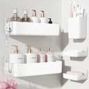 Nieifi Adhesive Wall Shelf, Shower Shelves 5 Pack with Soap Holder, Shower Organizer for Bathroom Organization, White