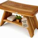 EcoDecors 30 Inch Serenity Teak Shower Bench – Waterproof Bathroom Seat-Large Storage Shelf for Adults & Senior-Spa-Style Teak Wood Stool-Non-Slip Feet-Elegant Finish-300 Pound Capacity