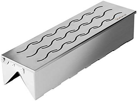 Skyflame Wood Chip Smoker Box, Stainless Steel Double V-shape BBQ Smoke Box with Hinged Lid for Charcoal & Propane Gas Grill, 12.5"(L) x 3.3"(W) x 2.5"(H), U.S. Design Patent