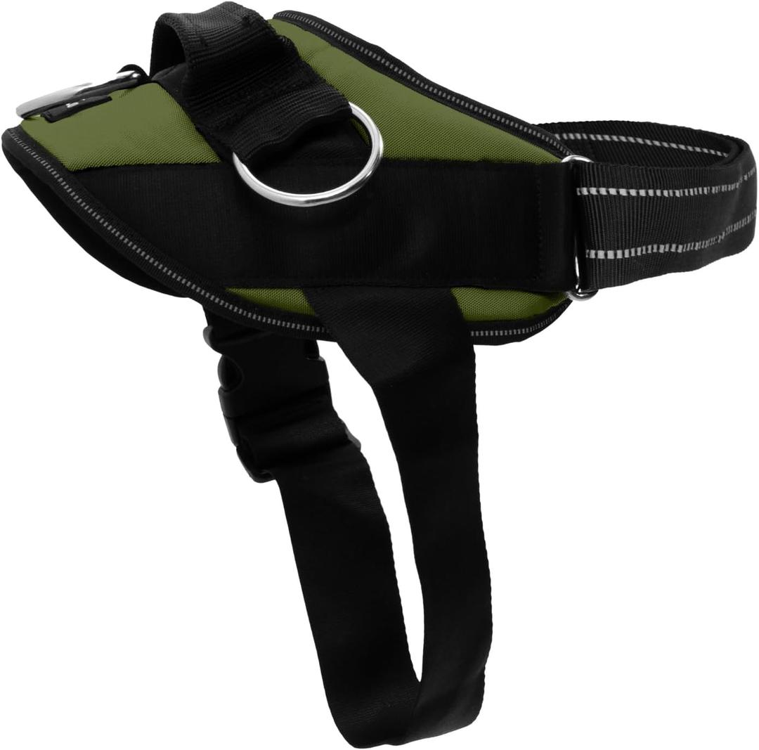 ShawnCo Essential Dog Harness, No-Pull Pet Vest with 3 Leash Clips, No Choke, Reflective, Adjustable and Padded, for Easy Walking and Training for Small, Medium and Large Dogs (Olive Green, XL)