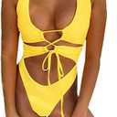 CHYRII Women's Sexy Cutout Lace Up Backless High Cut One Piece Swimsuit Monokini Size Small