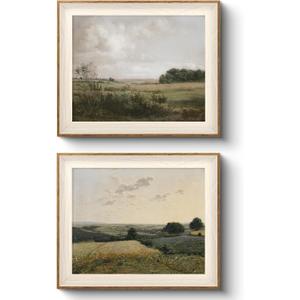 VIYYIEA Vintage Landscape Framed Wall Art 2 Set, Nature Wilderness Scenery Paintings Decor Aesthetic, 10x12 Inch Canvas Print Artwork Home Decor, Retro Farmhouse Wall Pictures for Bedroom Living Room