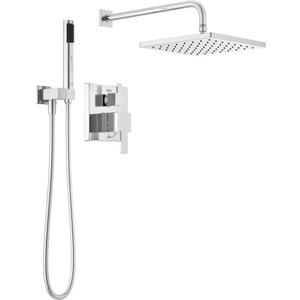 Delta Modern 14 Series Square Rain Shower System Faucet Set, Rainfall Chrome Shower Head and Handle Set, Valve Trim Kit, 10 Inch, Chrome 342701