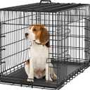 Yaheetech 36 inch Double Door Dog Crate w/Divider for Puppy, Collapsible Metal Dog Kennel with Removable Tray, Portable Travel Cage, Black