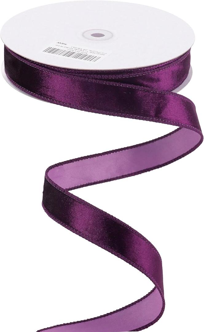 MEEDEE Purple Velvet Ribbon - 1 Inch Wired 25 Yards Crushed Velvet Halloween Wired Ribbon for Wreaths & Christmas Bows