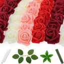 100 Pcs 3 Inch Artificial Flowers Bulk 5 in 1 Set Faux Foam Fake Rose Head Wedding Decoration Bridal Shower Centerpiece Arrangement Wall Table Decor DIY Craft (4 Shades of Red Ivory)