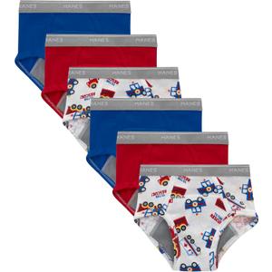 Hanes boys Potty Training Underwear, Light Leaks Toddler Cotton Briefs and Boxer Briefs, Multi-pack (2-3T, Briefs -Red/Tractor - 6 Pack)