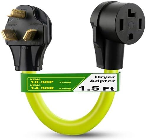 Upgraded NEMA 10-30P to 14-30R Dryer Plug Adapter, 4 Prong to 3 Prong Dryer Adapter, 3Connects Newer Electric Dryer to Older House Outlet, 30 Amp Dryer Plug Converter Adapter, 1.5FT