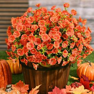 Waipfaru Fall Flowers Artificial for Decoration, 24 Bundles Fake Fall Flowers, UV Resistant Artificial Petunias Plants for Outdoors, Home Decor Planter Porch Decoration, Pot Not Include, Orange