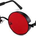 FEISEDY Retro Gothic Steampunk Sunglasses Round Metal Frame Punk Circle Inspired Shade Men B1857, Black/Red