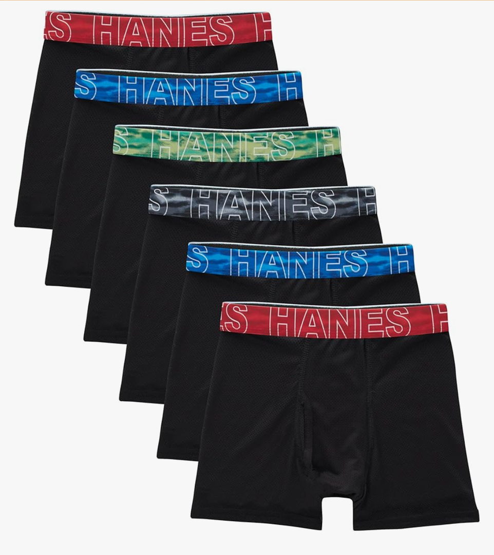 Hanes boys Performance Tween Boxer Briefs Underwear, Assorted Prints & Solids, 6-pack Size L