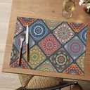 Artoid Mode Mandala Vinyl Plastic Placemats Set of 4, 12x18 Inch Washable Non-Slip Vintage Table Mats for Party Kitchen Dining Decor