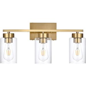 A1A9 3-Light Bathroom Vanity Light, Modern Brushed Gold Wall Lights with Clear Glass Shades, Bathroom Wall Sconce Lamp for Mirror Living Room Bedroom Hallway