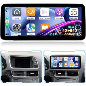 EKAT 12.3 Inch Android Car Stereo for Audi Q5 2009-2019 (Left-Hand Drive), 1920 * 720P Touchscreen Radio with Wireless Carplay & Android Auto,32EQ DSP WiFi GPS Navigation SWC + AHD Backup Cam, 4+64G