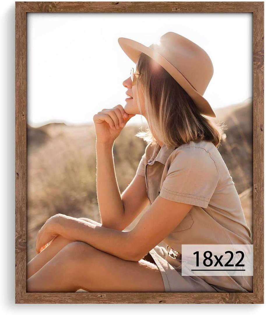 Light Walnut 18x22 - Single Frame - Rustic Woodgrain 18 x 22 Poster Frame with Plexiglass for Wall Gallery Display, 18x22 Picture Frame for Puzzles, Artwork, Photos and Posters - Ideal Christmas Day