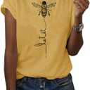 Pfvkeree Womens Cute Bee Graphic Tee Shirts Short Sleeve Let It Bee Funny Letter Print Summer T-Shirt Tops, XXL