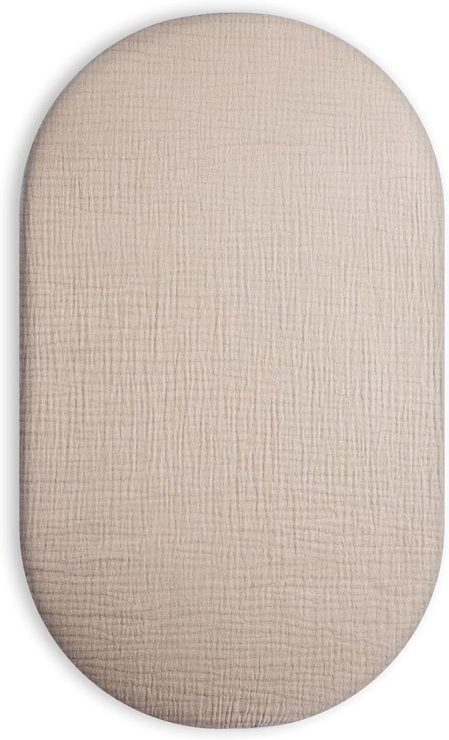 2 x Bassinet Sheet for Baby Boy and Girl, Fitted Sheets for Rectangle, Oval, Hourglass Bassinet Mattress, Muslin Moses Basket Sheets with Neutral Style (Beige)