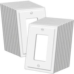 Modern Framed Single Decorator Wall Plate, 1-Gang Decorative Switch or Outlet Cover, 20 Pack White Wallplate, Impact Resistant Polycarbonate, Standard Size 3.15X 4.87