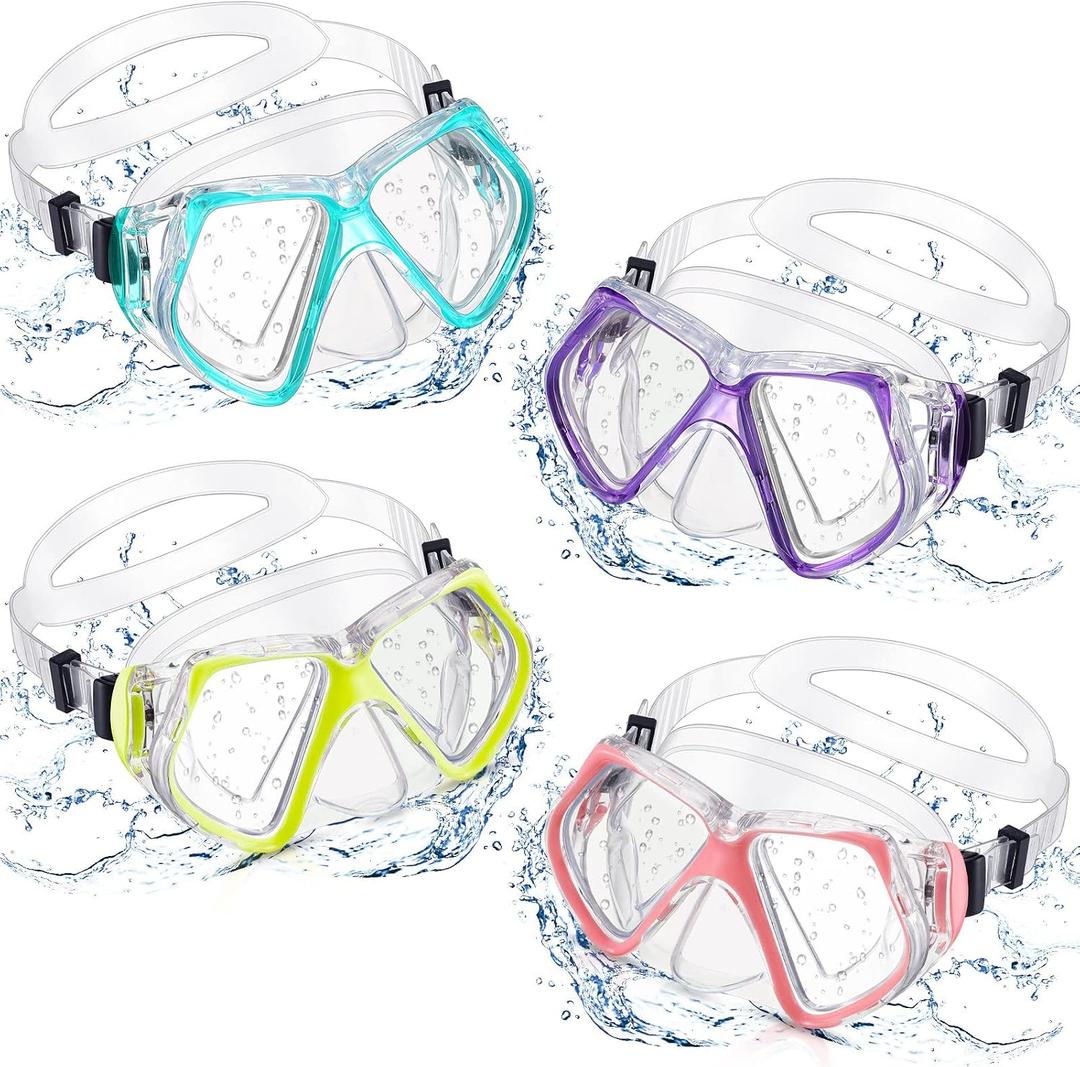 Fabbay 4 Pieces Adult Swimming Diving Goggles with Nose Cover Swim Mask Goggle Tempered Glass Snorkel Diving Mask Snorkeling Gear for Adults Youth