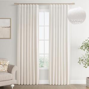 Joywell Linen 100% Blackout Curtains 84 Inches Length Long, Rod Pocket/Back Tab/Hook Belt/Clip Rings, Thermal Insulated Drapes for Bedroom Living Room(2 Panels Set,52 x 84,Ivory)