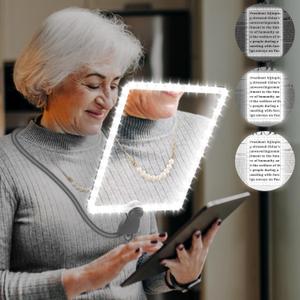 10X Large Rechargeable Magnifying Glass for Reading with Light Hands-Free Magnifying Glasses with Flexible Gooseneck Full Book Page Magnifier Sheet for Repair, Sewing Low Vision Seniors Grey 011 (Gray)