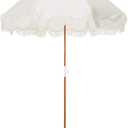 Business & Pleasure Co. Holiday Umbrella - Boho Beach Umbrella with White Fringe, UPF 50+, 1" Tilting Wood Pole, 5 x 6.5, Antique White