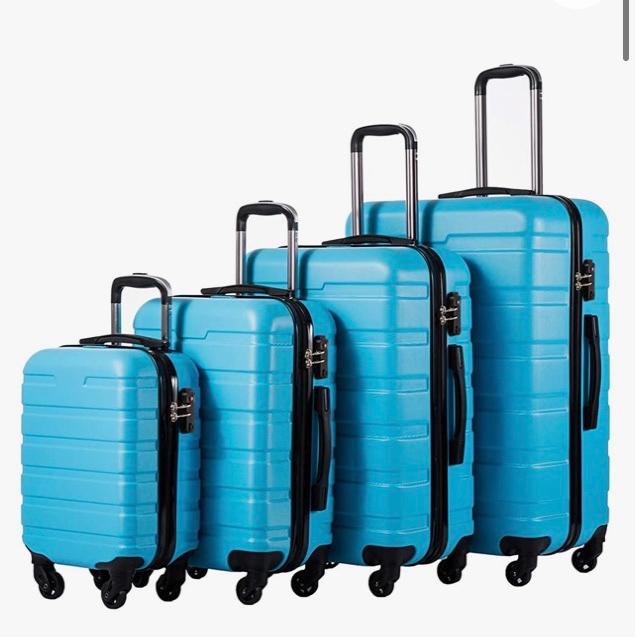 COOLIFE Luggage 4 Piece Set Suitcase Spinner Hardshell Lightweight TSA Lock (Family Set-Sky Blue)