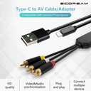 USB C to RCA Cable Adapter, 6Ft Wired Type-C to RCA Screen Mirroring with USB A&USB C(Charging),USB C Male to 3 RCA Male,Cast Phone Content to TV, Monitor,Projector,Car Screen