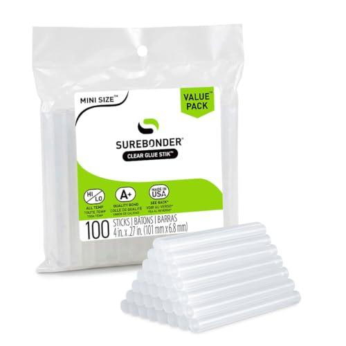 Surebonder Clear All-Purpose All-Temperature Mini Size (0.27 inch Diameter) 4-Inch Length Hot Glue Sticks-100 Pack-for USE in MINI Size Glue Guns ONLY