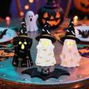 Halloween Decorations Indoor, Set of 3 Ceramic Halloween Ghosts with Witch Hats, Cute Spooky Lighted Decor Ghost Figurines Witch Hat Scary Pumpkin Bats Boo for Home Mantel Shelf Table Decor