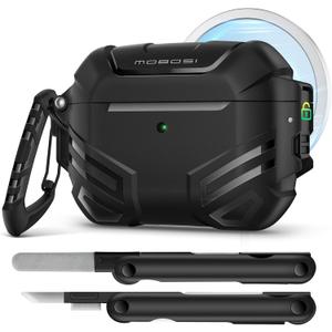 MOBOSI for AirPods Pro 3 Case with Lock, Compatible with AirPod 3rd Gen Cover [Fit for MagSafe], Military Grade Hard Shell for iPods Pro3 with Cleaner Kit & Keychain for Men(2025), Black