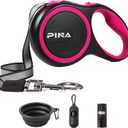 PINA Retractable Dog Leash, 26ft Dog Leash for Small Medium Large Dogs Up to 110lbs, 360 Tangle-Free Strong Reflective Nylon Tape, with Anti-Slip Handle, One-Handed Brake, Lock - Black Pink