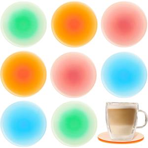 Irenare 8 Pieces Colorful Acrylic Coaster 3.9 Inches Cute Coasters Round Heat Resistant Holder Anti Slip Table Aesthetic for Coffee Table Home Decoration Gift(Classic Series) (Red, Orange, Blue, Green)