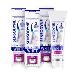 Sensodyne Clinical White Toothpaste Clinically Proven Whitening for Sensitive Teeth, Stain Protector, 3.4 oz x 3Pack
