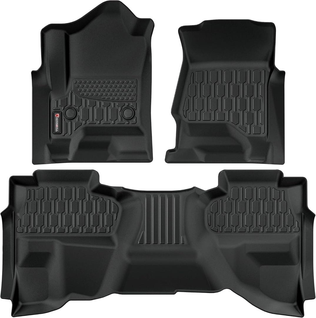 Floor Mats Compatible with 2014-2018 Chevrolet Silverado & GMC Sierra 1500 2500 3500 Double Cab, All Weather TPE Floor Liners, Custom Fit Car mats, 1st & 2nd Row, Black