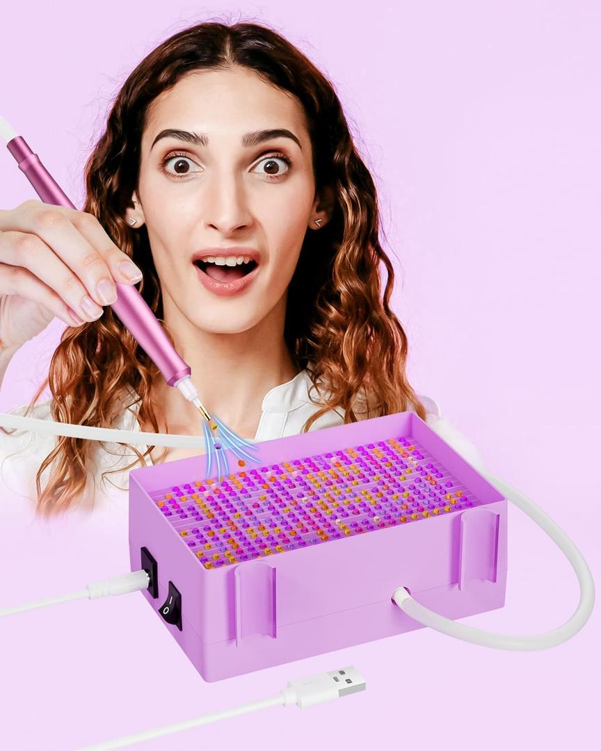 Electric Diamond Painting Pen Plug-in Vacuum Drill Picker Tool with Built-in Tray, No Wax Needed, USB Diamond Art Painting Pen for Adults & Kids, E-Painter for Diamond Painting Kits,(Purple)
