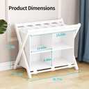White Bamboo Luggage Rack with 4 Storage Compartments Foldable Suitcase Stand, Luggage Rack for Guest Room , 150lbs Capacity, Sturdy,