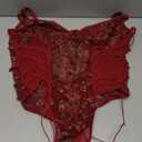 Lilosy Women Sexy Lace Up Floral Embroidered Teddy Lingerie Bodysuit Top Mesh Sheer One Piece (XX-Large, Burgundy)