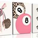 Trendy Pink Leopard Bow Canvas Wall Art Set of 3 Funky Cherry Lucky 8 Ball Posters Prints Cute Coquette Preppy Room Aesthetic Wall Decor Pictures for Girls Bedroom Apartment Dorm 16x24in, 24L" x 16W"canvas