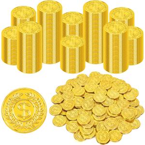 200 PCS Gold Coins, 1.4 in Plastic Coins, 0.08 in Thick Fake Coins Pirate Coins Leprechaun Gold Coins Tokens, Pirate Decorations Teacher Classroom Reward Adventure Theme Party Supplies
